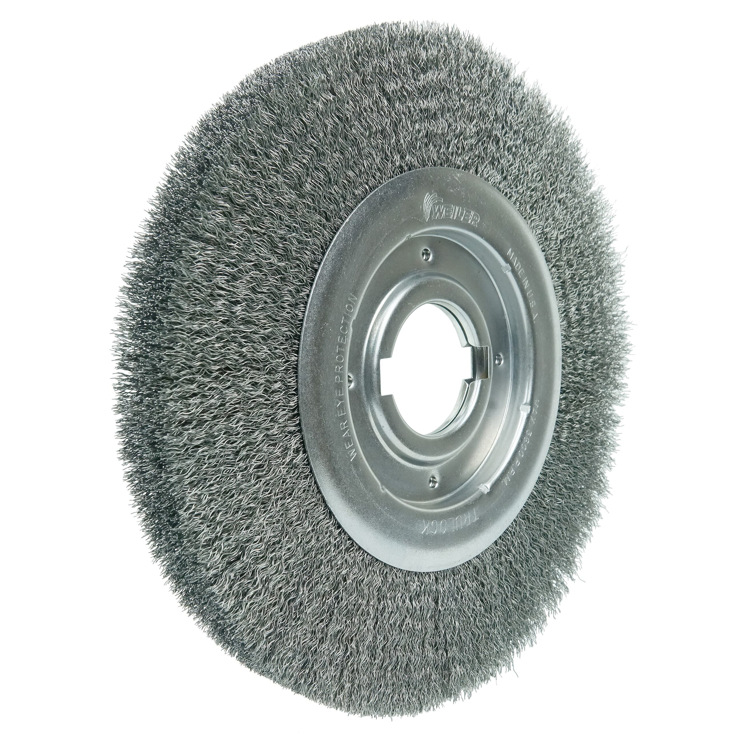 Weiler® 06160 Medium Face Wheel Brush, 10 in Dia Brush, 1-1/8 in W Face, 0.014 in Dia Crimped Filament/Wire, 2 in Arbor Hole
